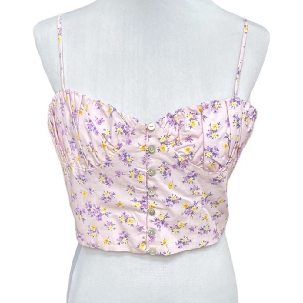 ZARA Multicolored Floral Spaghetti Strapped Crop Top Stretchy Blouse Size L NEW - Picture 4 of 7